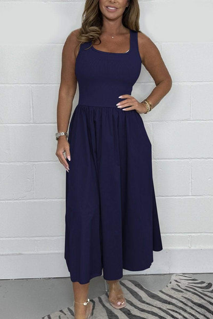 Stylish Sleeveless A-Line Dress with Square Neckline