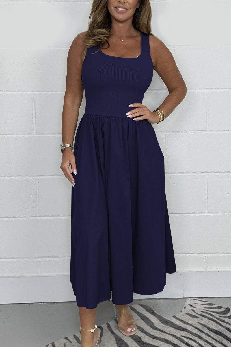 Robe Midi Femme Sans Manches Ligne A pour Été Élégante et Confortable