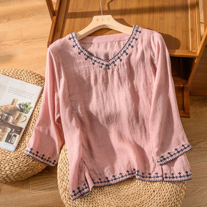 Pattern V-Neck Blouse