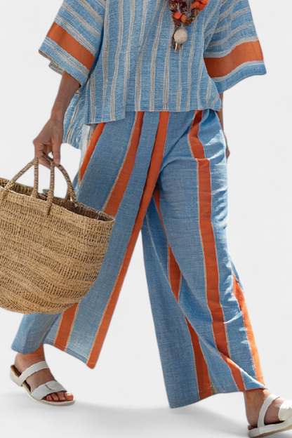 Celeste | Sophisticated Terracotta Striped Top & Linen Pants