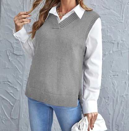 Gilet in maglia con scollo a V da donna - capospalla leggero e morbido senza maniche