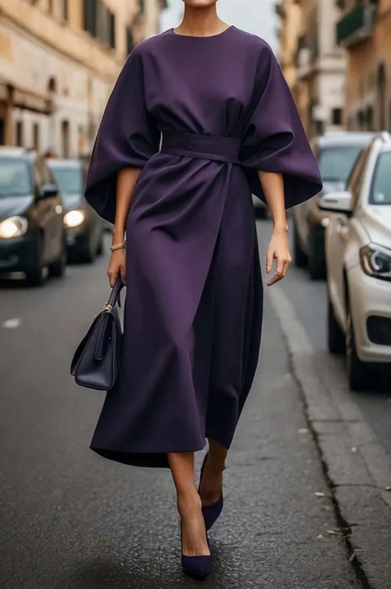 Robe de soirée élégante - Ceinture satinée - Invitée de mariage chic
