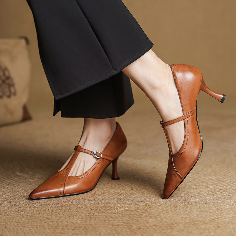Nerea™ | Zapatos de tacón T de cuero elegantes