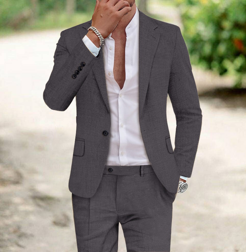 Elegant Men's Two-Piece Suit – Slim-Fit Blazer with Trousers for Business and Special Occasions