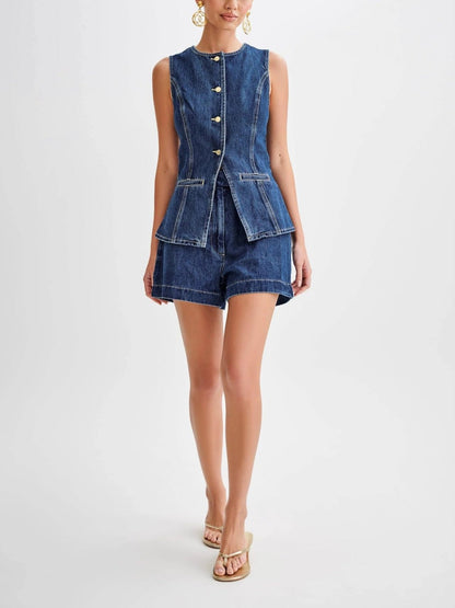 Nova Denim-Weste und Shorts-Set