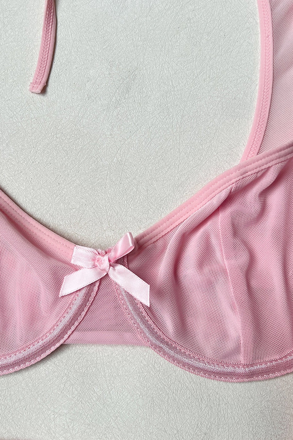 Pink Mesh Lingerie Set Long Sleeve Wired Skirt dames