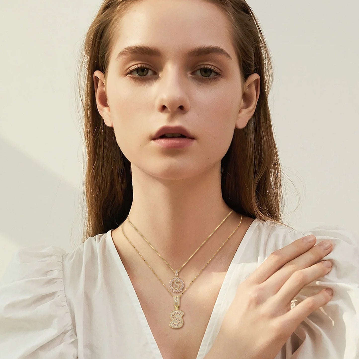 Divifa Pave Letter Jewelry Set in Gold-Plated stainless steel