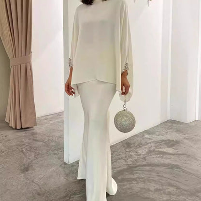 Elegant Two-Piece Pearl Floor-Length Evening Dress