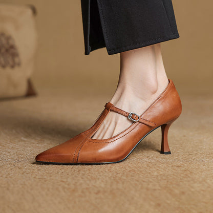 Nerea™ | Zapatos de tacón T de cuero elegantes