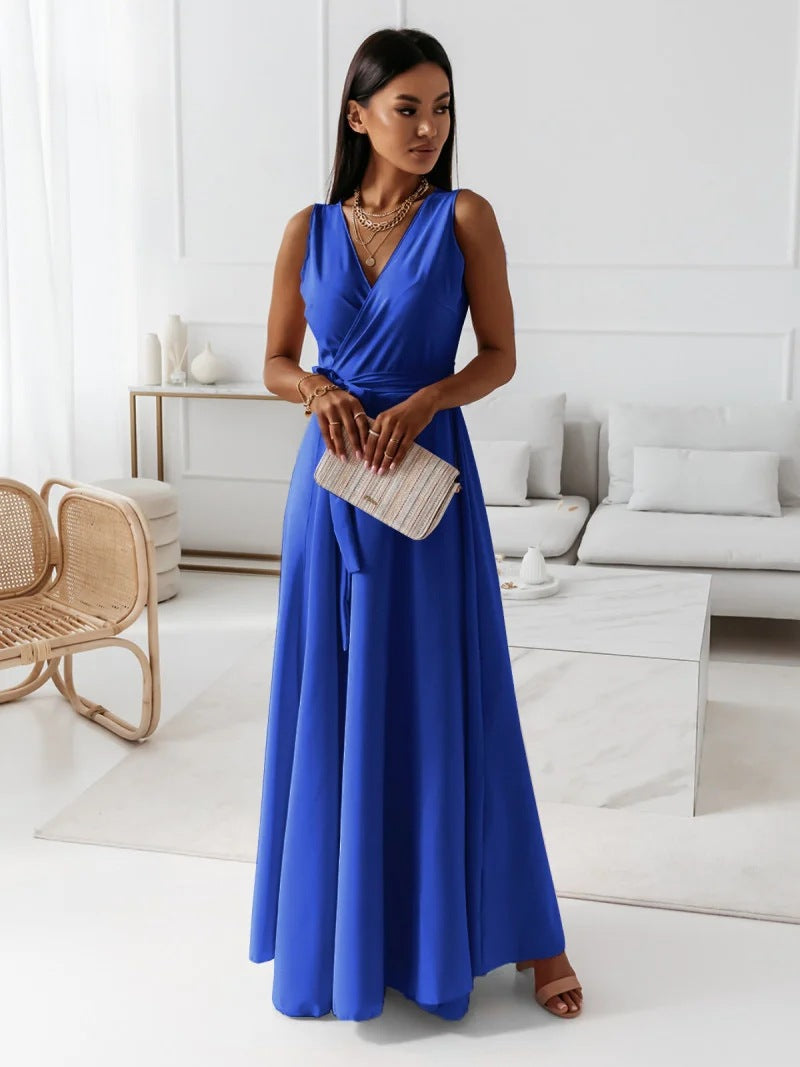 Damen Wickelkleid mit V-Ausschnitt | Maxi