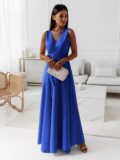 Damen Wickelkleid mit V-Ausschnitt | Maxi