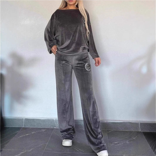 Elegant Loungewear-Sæt i Blødt Velour til Kvinder