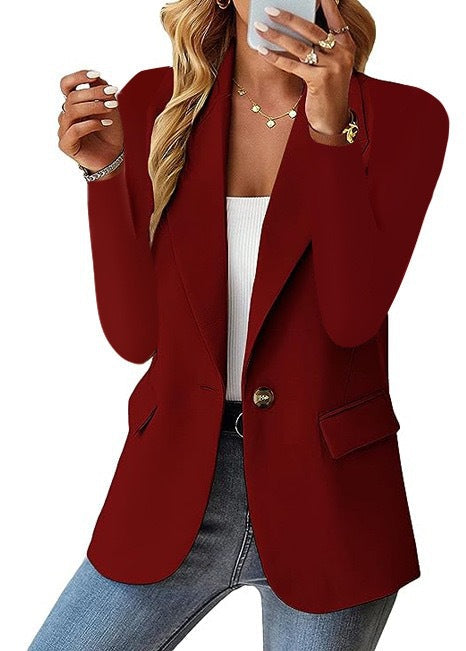 Elegant Women's Blazer with Single Button Closure and Classic Lapel – Stylish Jacket for Office & Everyday Wear