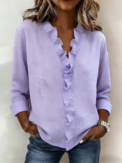 VIRELLO PARIS | Blouse à col en V et fines volants