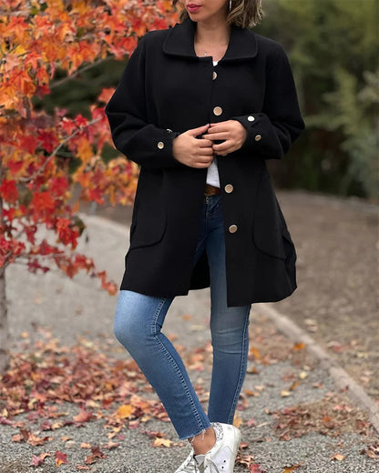 Adlin | Klassieke oversized damesjas met knopen – Halflange herfst-winterjas, casual warme jas