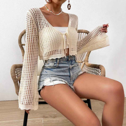 LANI™ – Lightweight Tie Front V-Neck Crop Cardigan