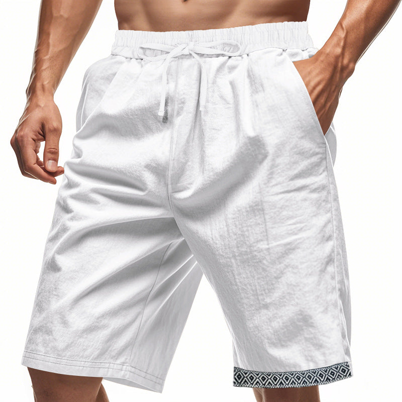 Men's Shorts – Loose Fit – Lightweight Linen – Adjustable Drawstring – Boho Hem Detail