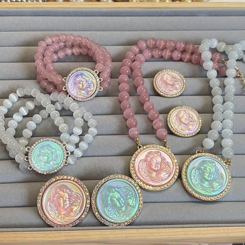 Gold Sweet Glass Angel Opal Brooch Necklaces
