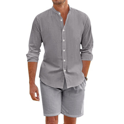 Men's Set – Airy Linen Blend – Relaxed Fit – Button-Up Shirt and Shorts