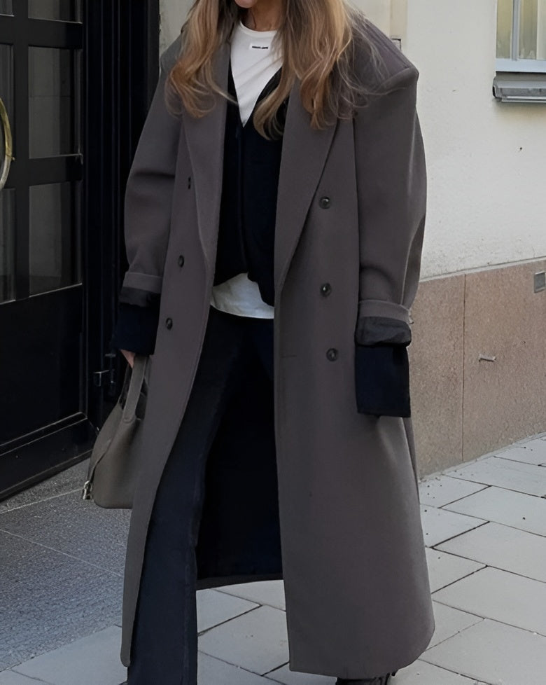 Claudia Manteau Oversize Femme – Veste Élégante à Double Boutonnage & Épaules Structurées