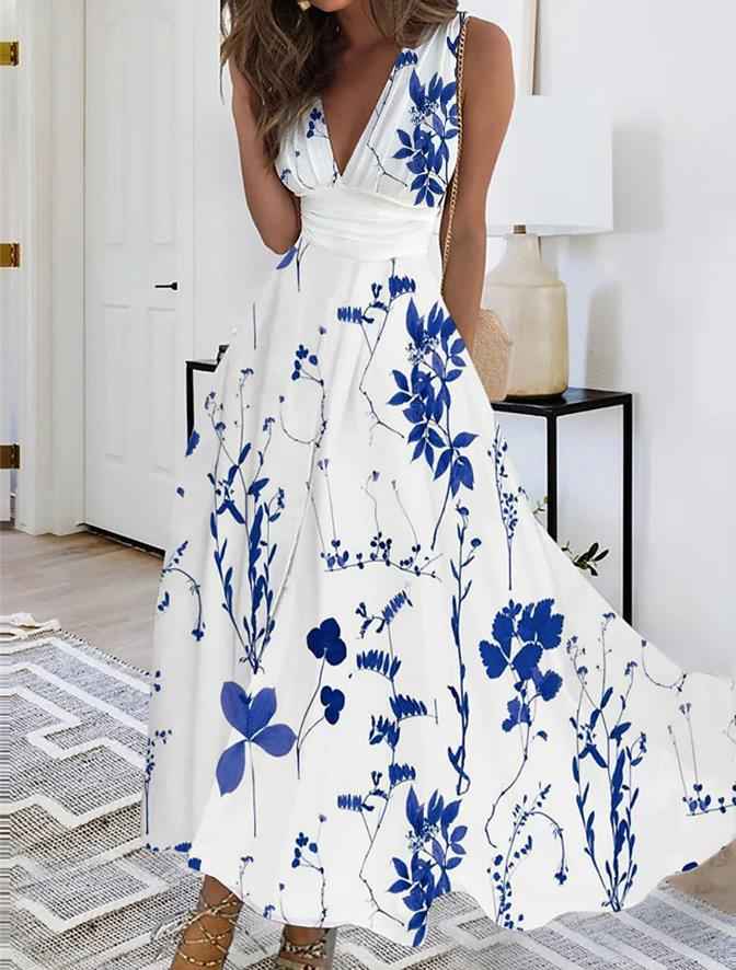 Calytrix | Elegante maxi-jurk met bloemenprint voor dames – Luchtige zomerse halterjurk