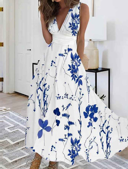 Calytrix | Elegante maxi-jurk met bloemenprint voor dames – Luchtige zomerse halterjurk