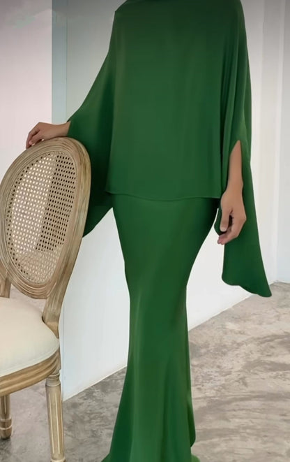 Elegant Two-Piece Pearl Floor-Length Evening Dress