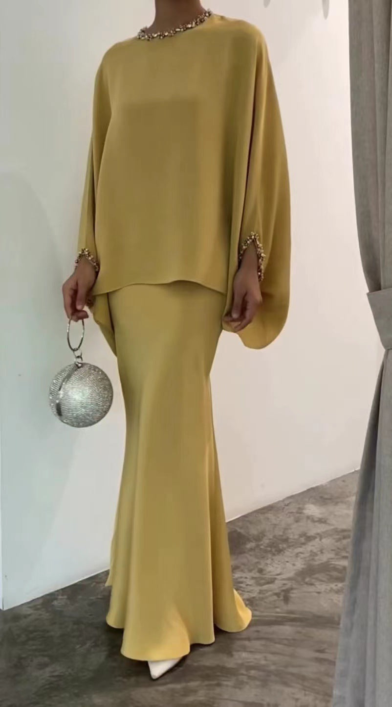 Elegant Two-Piece Pearl Floor-Length Evening Dress