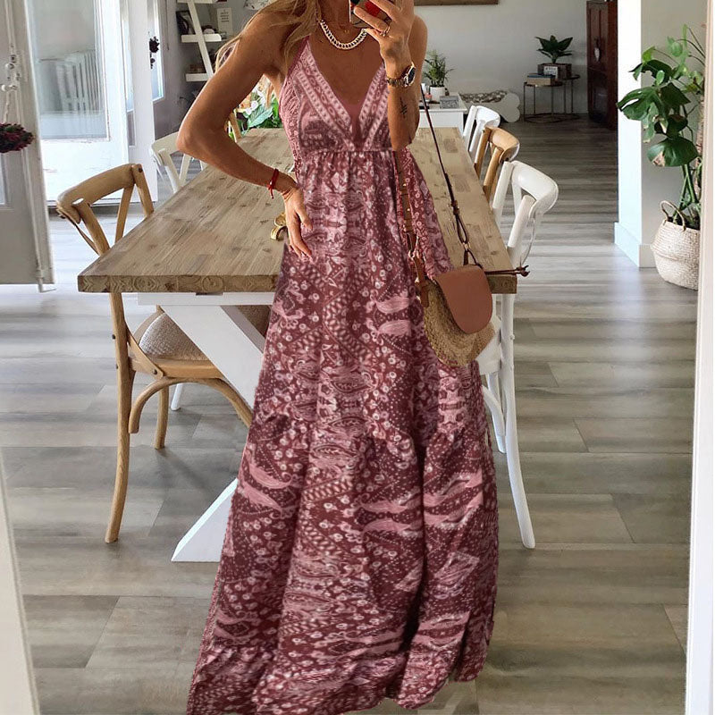 Sydney | Women's V Neck Boho Flowy Draped Maxi Dress