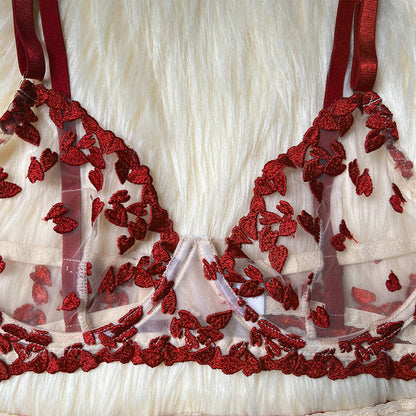Nude Lingerie Set Heart Embroidered Mesh Garter dames