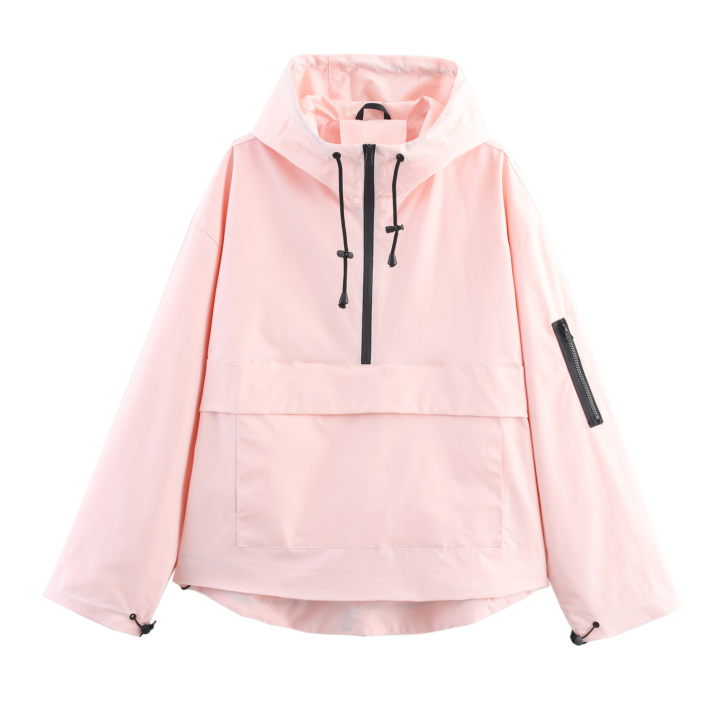 Women's Hooded Jacket with Front Zip and Pouch Pocket