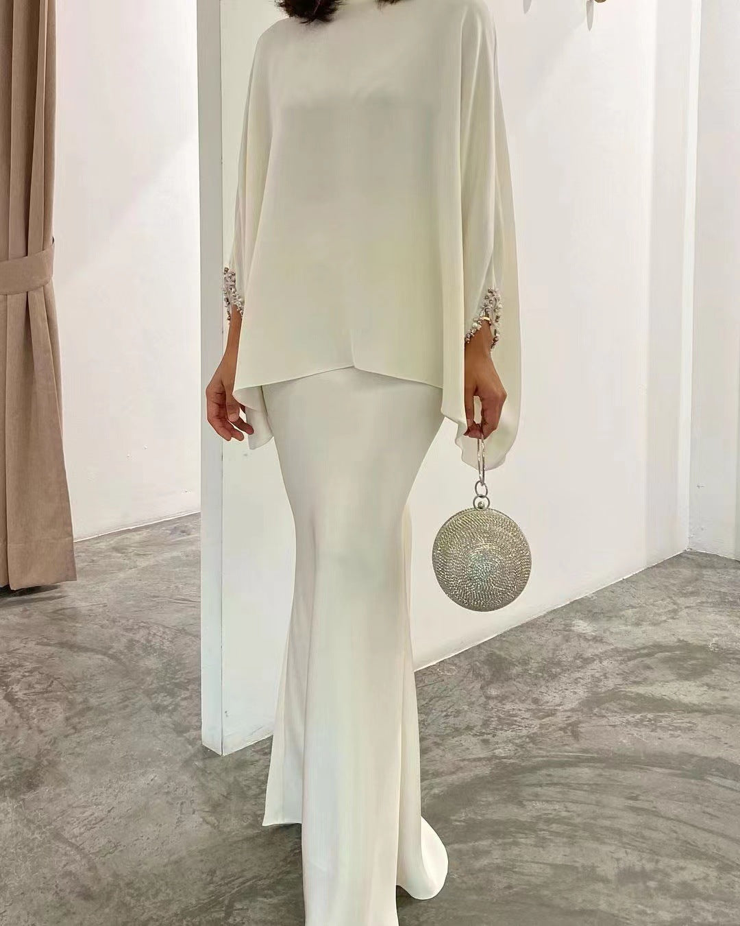 Elegant Two-Piece Pearl Floor-Length Evening Dress