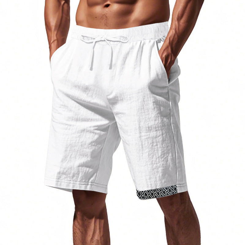 Men's Shorts – Loose Fit – Lightweight Linen – Adjustable Drawstring – Boho Hem Detail