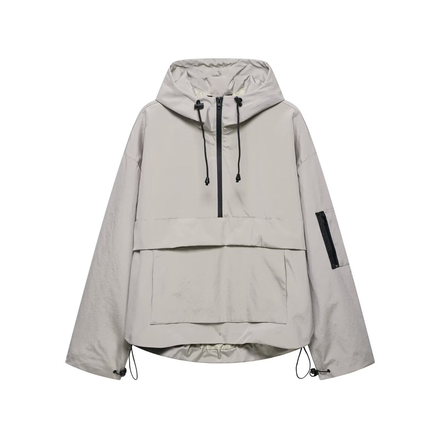Women's Hooded Jacket with Front Zip and Pouch Pocket