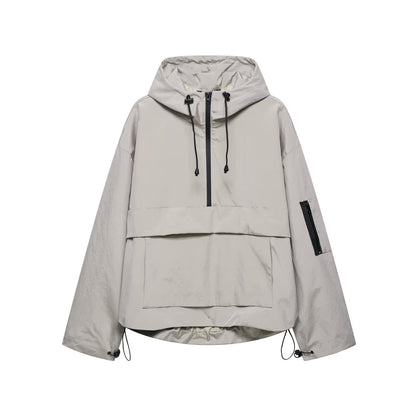 Women's Hooded Jacket with Front Zip and Pouch Pocket