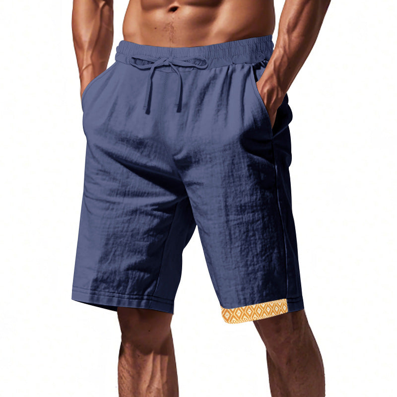 Men's Shorts – Loose Fit – Lightweight Linen – Adjustable Drawstring – Boho Hem Detail