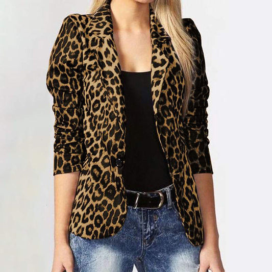 Damska elegancka marynarka w leopardzie wzory z taliowanym krojem Heidi-Mode
