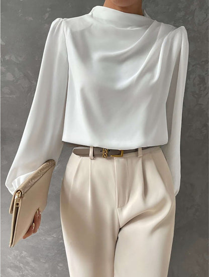 Elegante camicetta da donna con colletto rialzato - Top a maniche lunghe