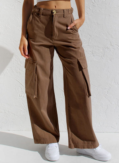 Jean cargo femme taille haute coupe droite durable tendance élégant – Pantalon utilitaire flatteur en denim pour tenues décontractées