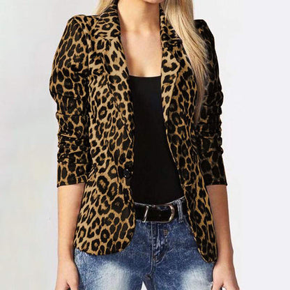 Damska elegancka marynarka w leopardzie wzory z taliowanym krojem Heidi-Mode