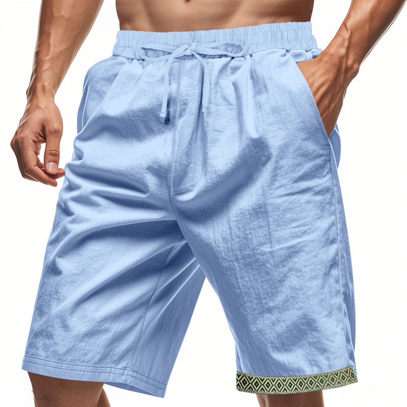 Men's Shorts – Loose Fit – Lightweight Linen – Adjustable Drawstring – Boho Hem Detail