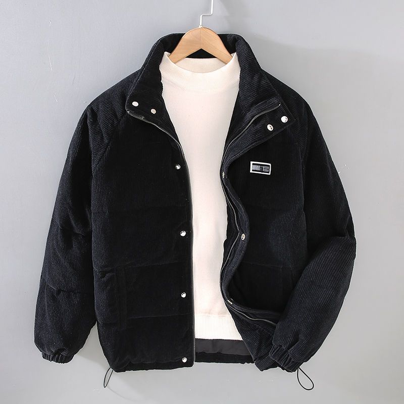Men's Stand Collar Covered Button Winter Jacket