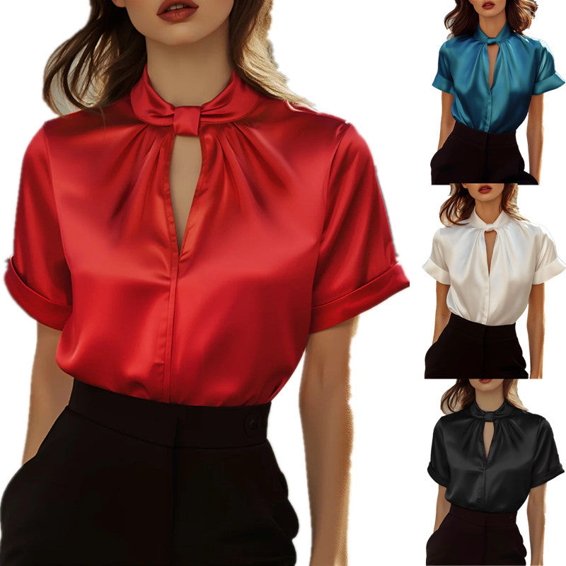 Feminine Bluse med Moderne Krave og Glitrende Finish