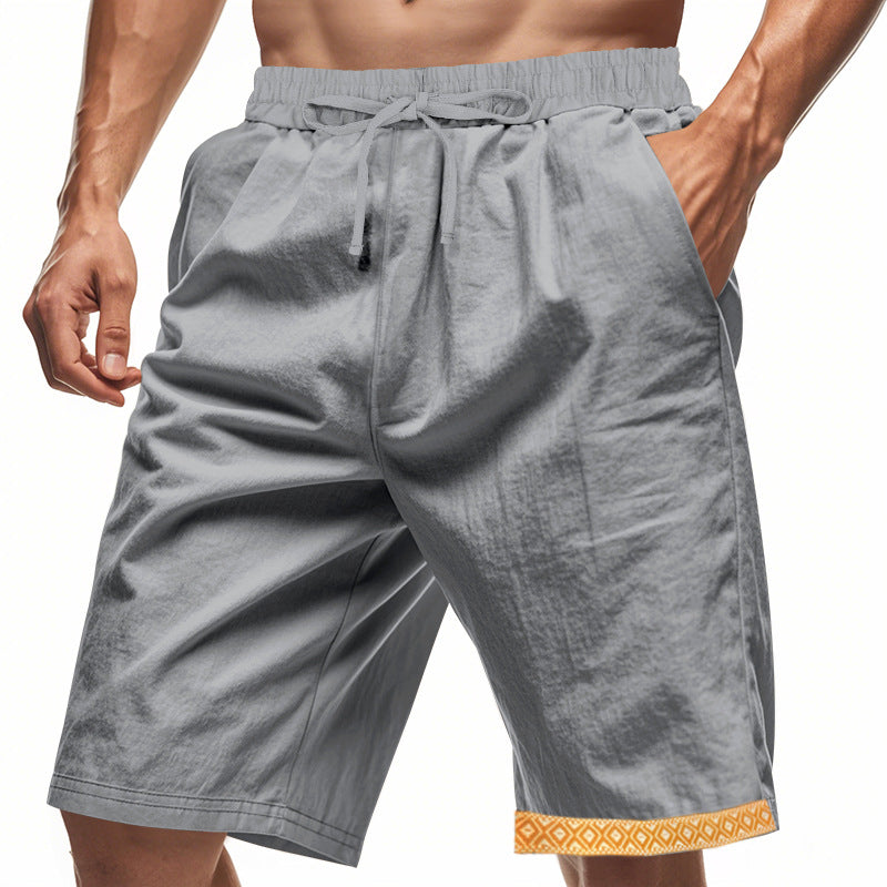 Men's Shorts – Loose Fit – Lightweight Linen – Adjustable Drawstring – Boho Hem Detail