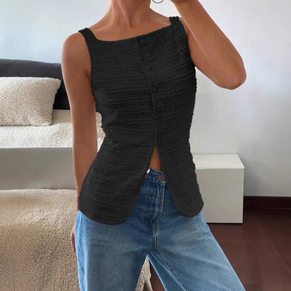 Women Spring Sleeveless Button Front Top