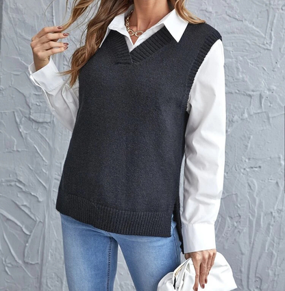 Gilet in maglia con scollo a V da donna - capospalla leggero e morbido senza maniche