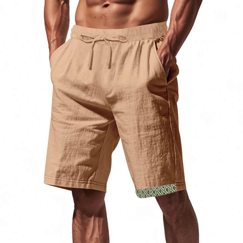 Men's Shorts – Loose Fit – Lightweight Linen – Adjustable Drawstring – Boho Hem Detail