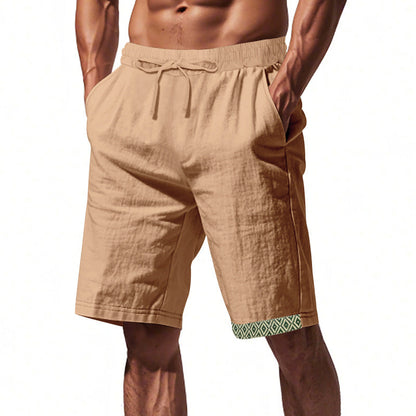 Men's Shorts – Loose Fit – Lightweight Linen – Adjustable Drawstring – Boho Hem Detail