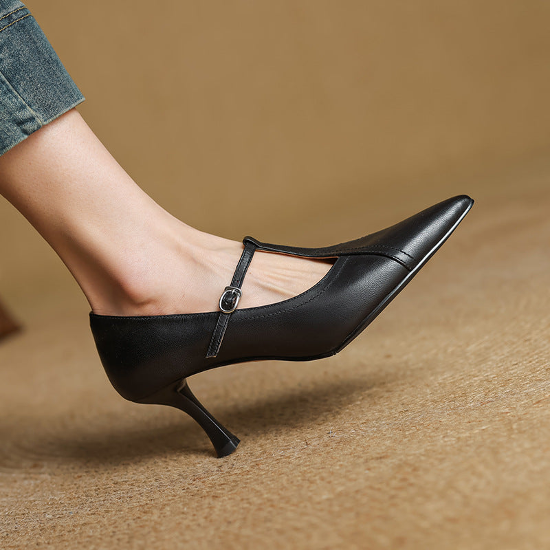 Nerea™ | Zapatos de tacón T de cuero elegantes