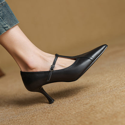 Nerea™ | Zapatos de tacón T de cuero elegantes